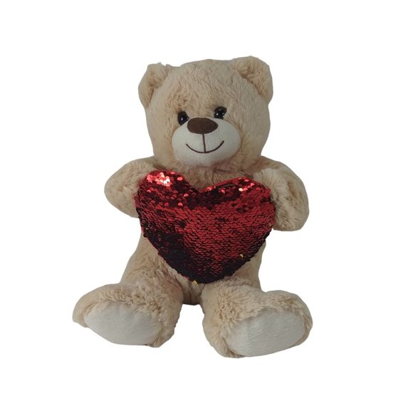 Midwood Flippable Sequin Heart Red/Gold Beige Teddy Bear Plush 12" Stuffed Anima - Picture 2 of 7